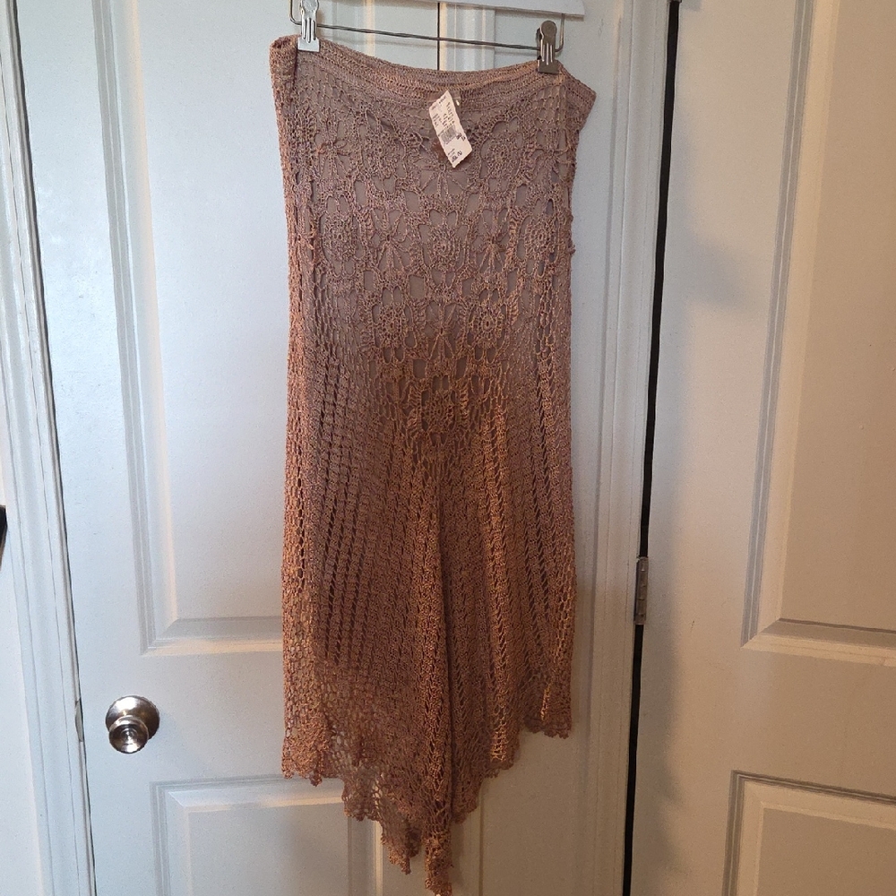 🆕️ RARE Ashley Stewart 1X Elegant Tan Crochet Lined Skirt